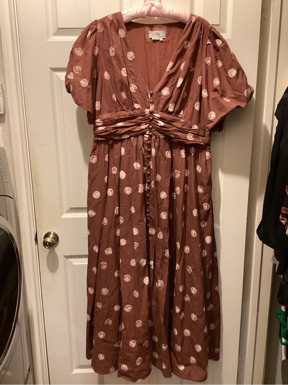 Anthropologie Rose Brown Polka Dot Midi Dress